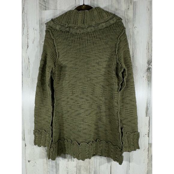 Chicos Cardigan Sweater Green Chunky Collar Lace Wool Blend Size 0 Small - Picture 3 of 8